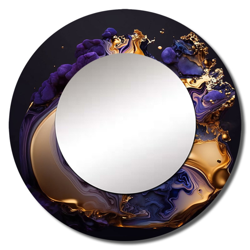 Abstract Marble Geode Purple II - Liquid Ink Round Mirror Wall Decor_MTMIR58590, 29" x 29", Round