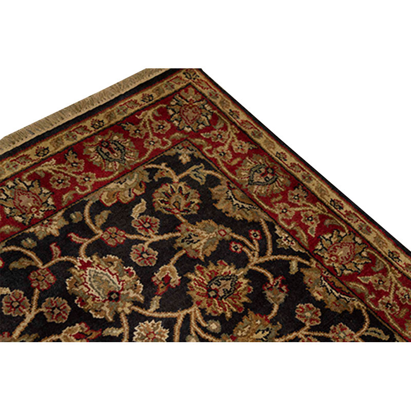 Hand-Knotted High-Quality Black and Red Area Rug