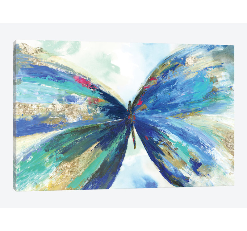 « blue papillon », reproduction sur toile, H 8 po x l 12 po x P 0,75 po, Pas de tapis, Toile tendue