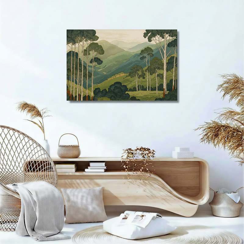 «Tall White Trees and Layered Green Mountains», art mural sur toile, H 24 po x l 36 po