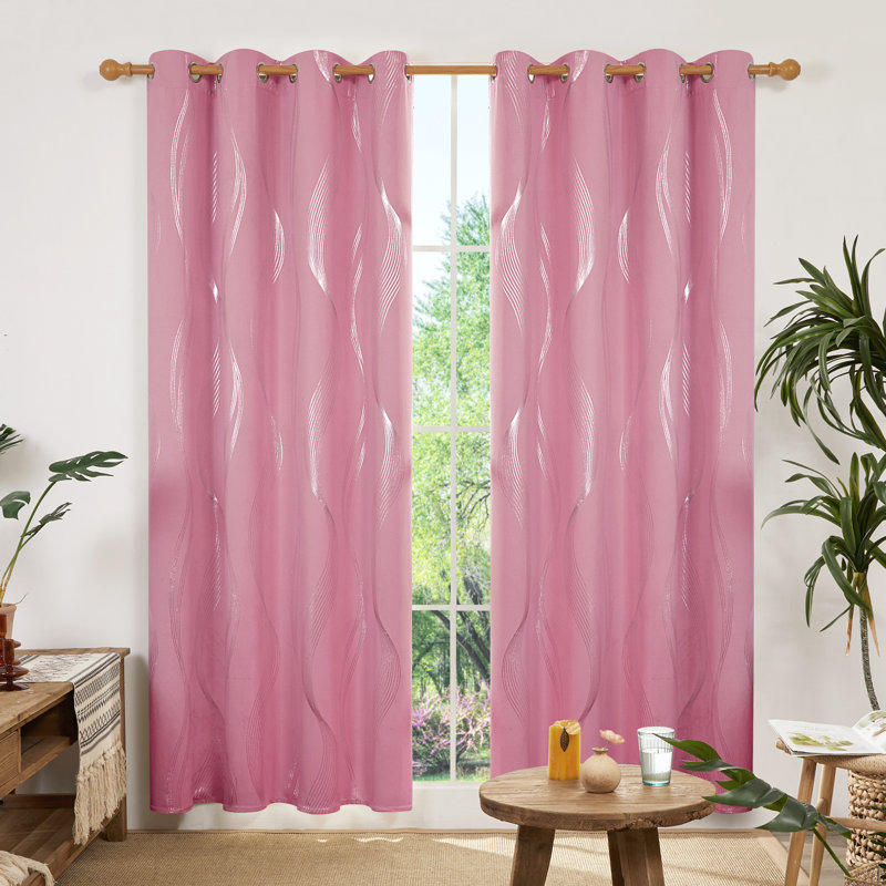 Prewett Super Soft Eyelet Room Darkening Thermal Curtains, Width 132 x Drop 183cm, Pink Wave Line