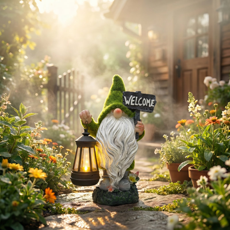 Solar Gnomes Garden Statues, 8" H x 6" W x 13" D