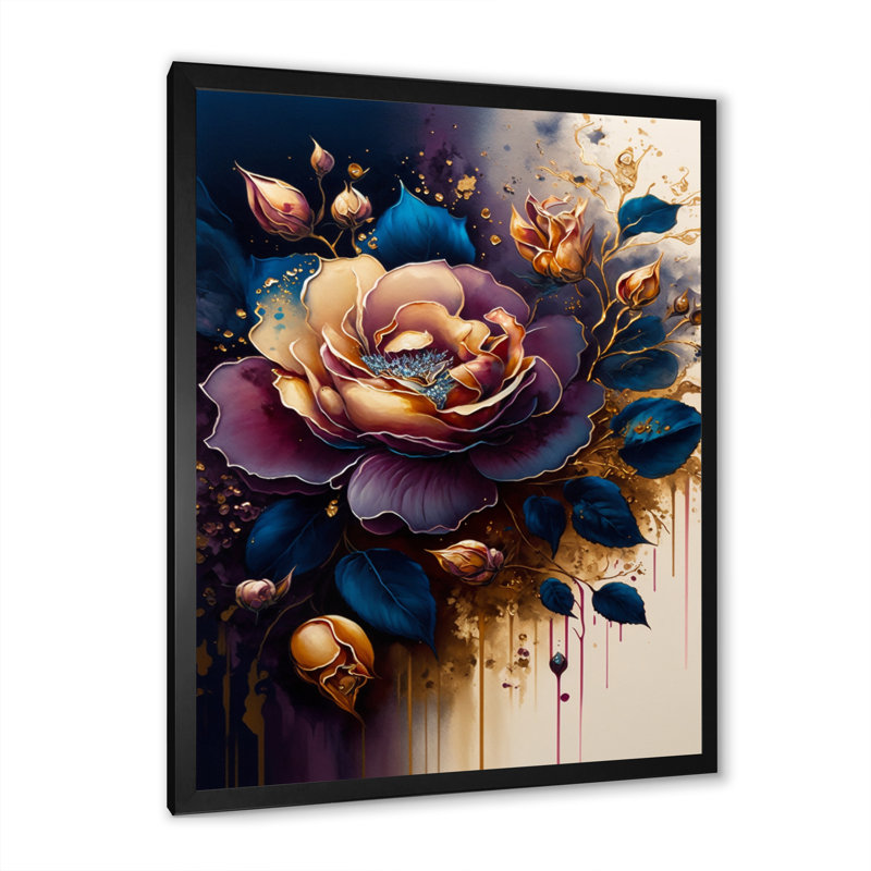 «Night Shade Rose Design V» - art mural rose, Impression noire sur toile encadrée, H 20 po x l 12 po x P 1 po