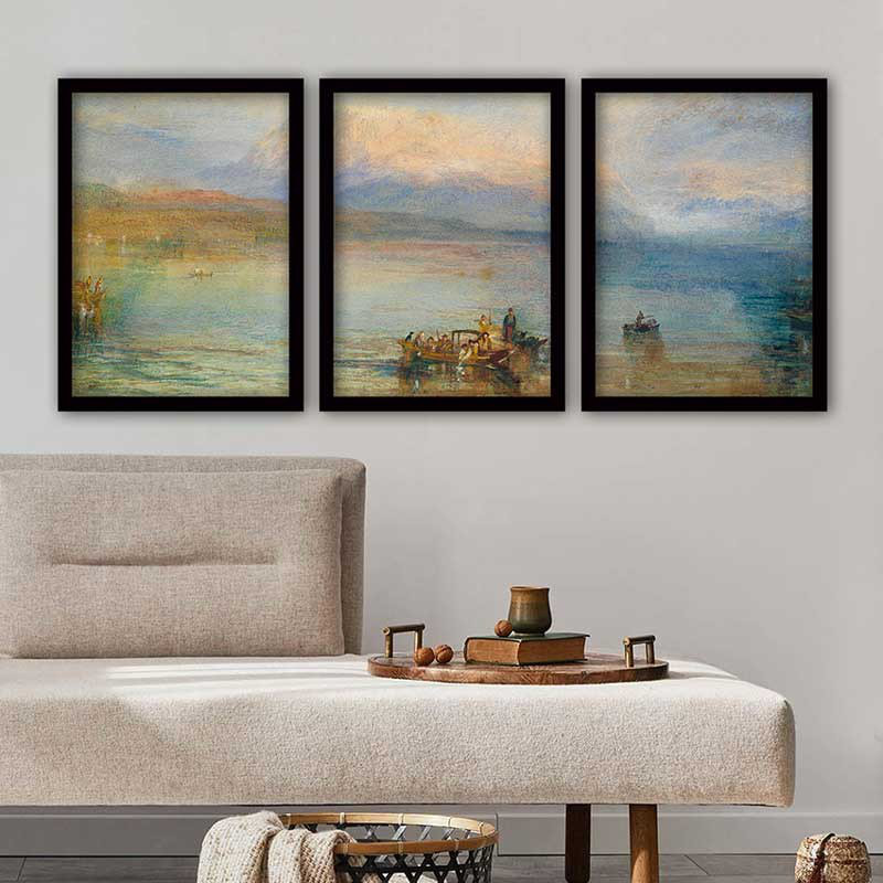 Ensemble de 3 peintures élégantes encadrées décoratives, 13,8 x 17,7 pouces chacune | 100% bois avec cadre 100% polystyrène (épaisseur: 0,8 pouce) | Impression numérique UV, parfaite pour le salon et la décoration intérieure