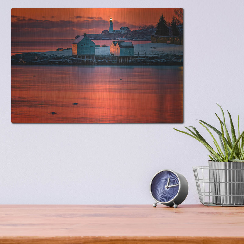 Mur en métal Breakwater Bay «Wintry Dawn At Willard Beach» par Rick Berk, H 12 po x l 16 po