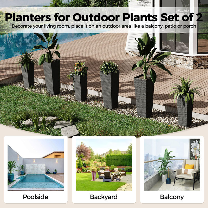 Planter, 81.7cm H x 29.9cm W x 29.9cm D, Black
