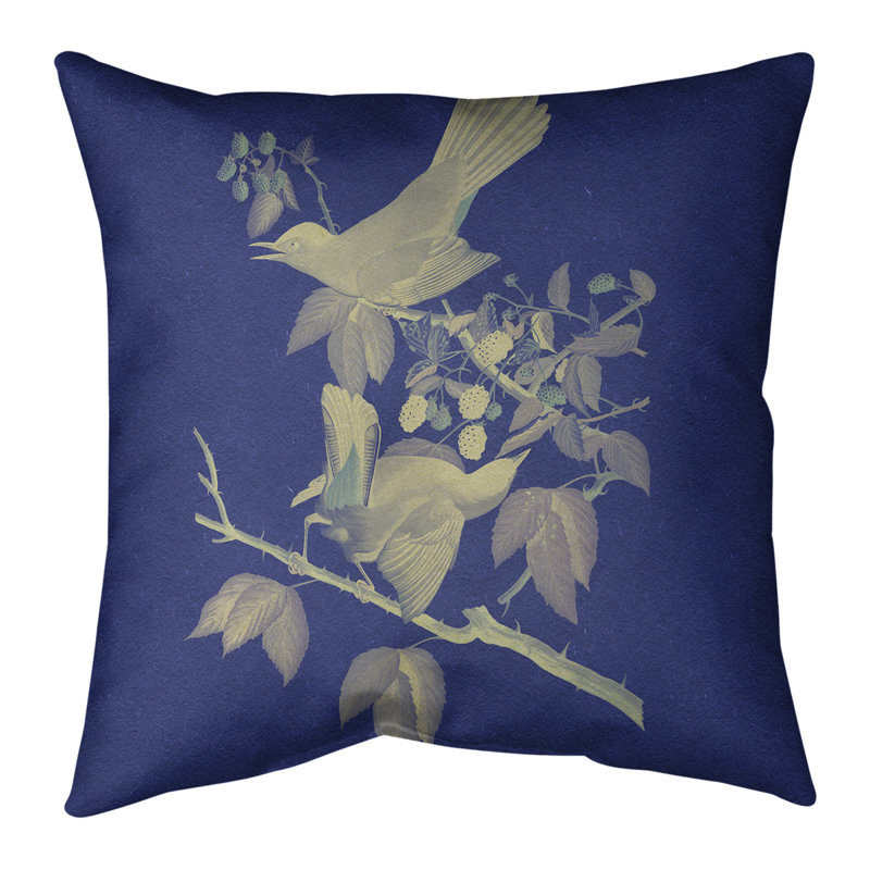 Housse et insert de coussin carré John Bird Audubon, 20 po x 20 po, Housse de coussin seulement, Bleu royal / blanc cassé