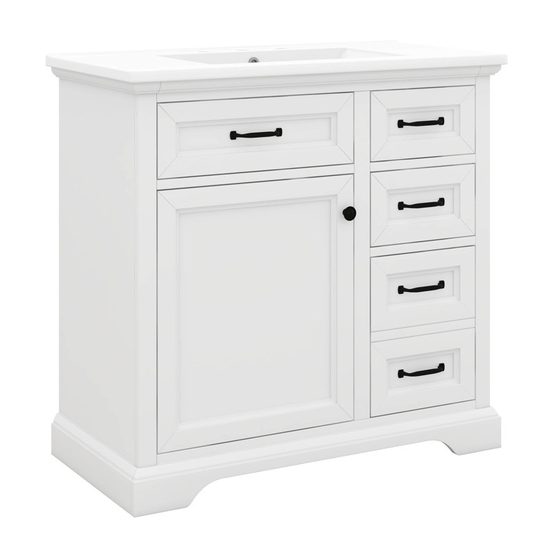 Ensemble de meuble-lavabo simple 36 po avec 2 tiroirs basculants et une porte, Blanc