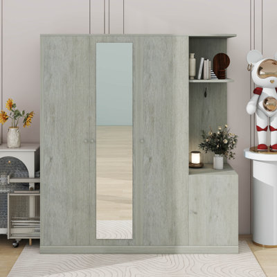 4-Door Wardrobe With Shelves, Drawers, And Full-Length Mirror