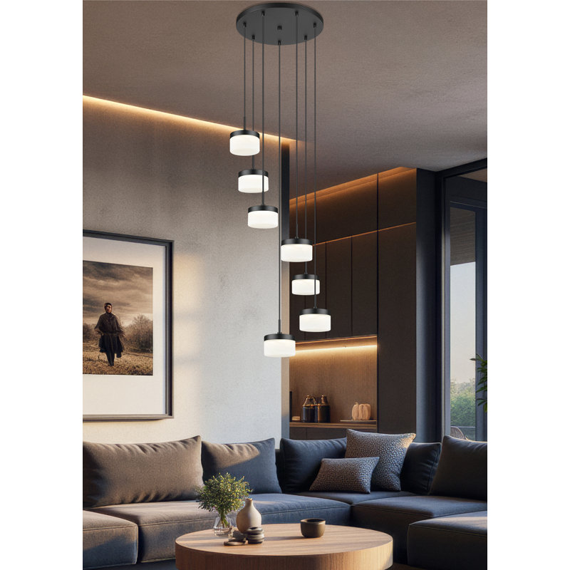Lustre noir mat 7 lumières Renaud, Noir mat
