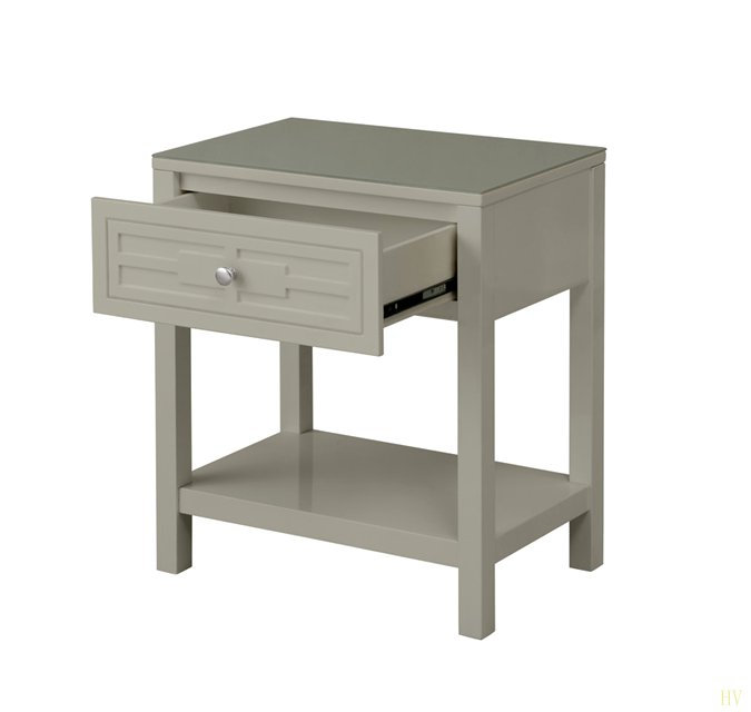 Table de chevet en bois avec plateau en verre et tiroir de 23 po de largeur