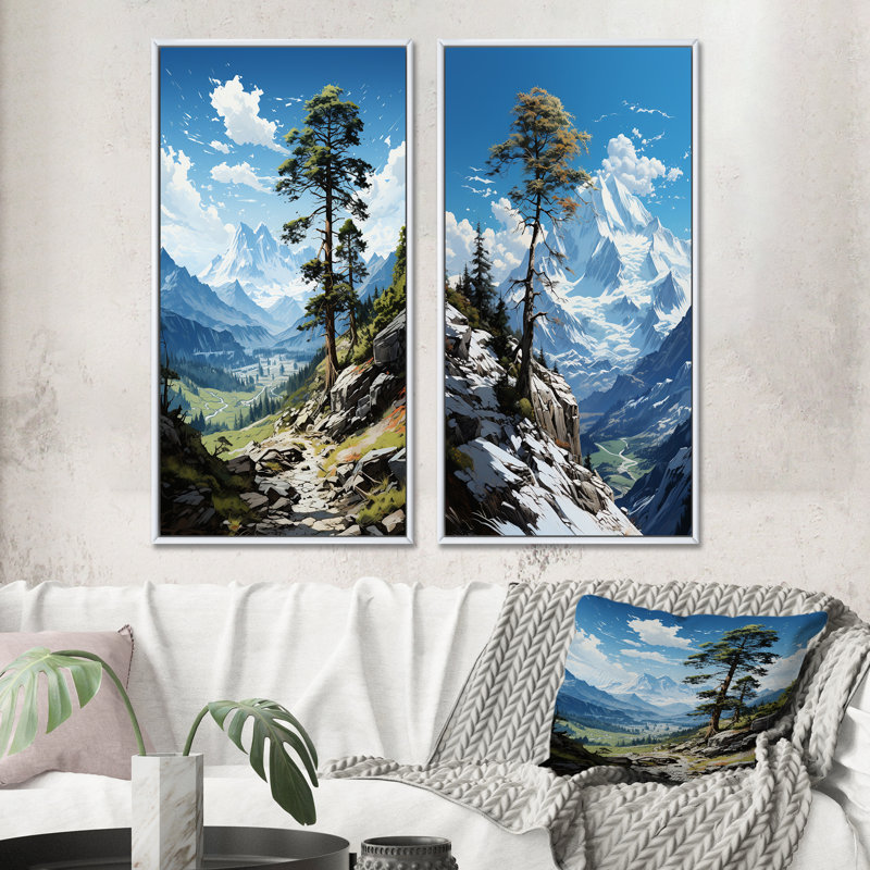 «Pine Tree Solitude Parmi», 2 pièces sur toile, Cadre blanc, H 20 po x l 24 po