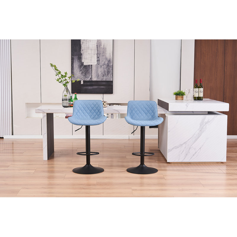 Tabouret de bar rembourré Lougene, Bleu et noir