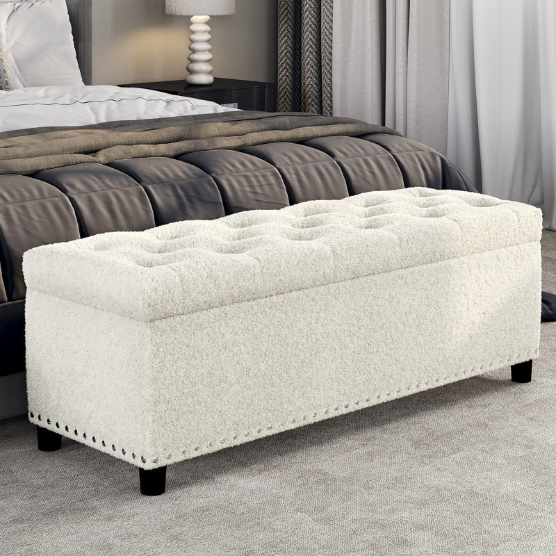 Upholstered Ottoman, Black, White