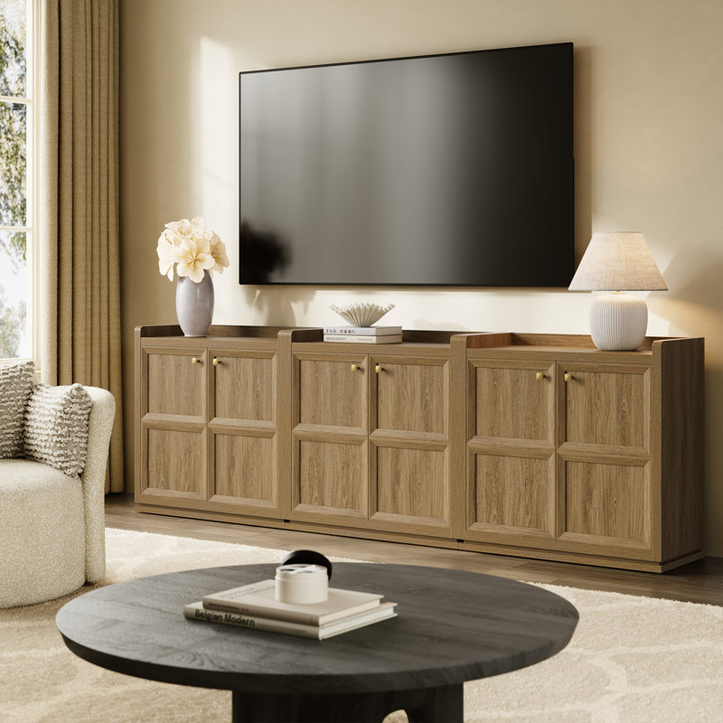 Helio 34'' Sideboard With Adjustable Shelf and Safe Round Corners, Natural Oak, 3
