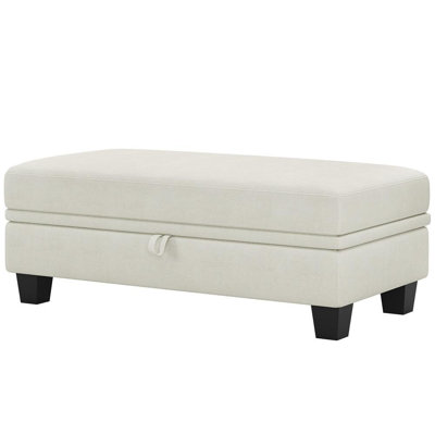 46" Beige and Black Chenille Storage Ottoman
