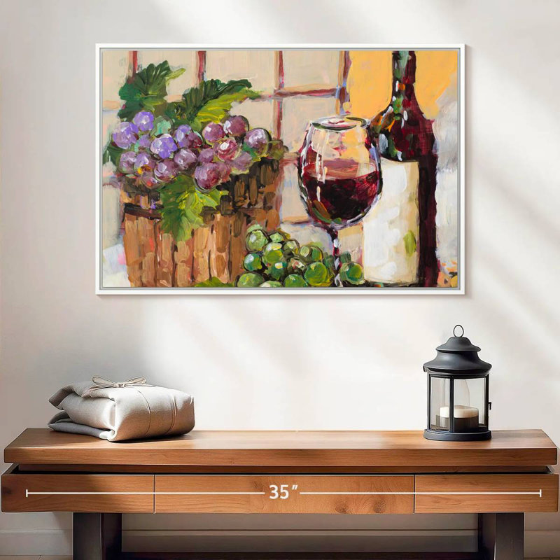 Nature morte au vin classique, Cadre flottant blanc, 25 po x 17 po