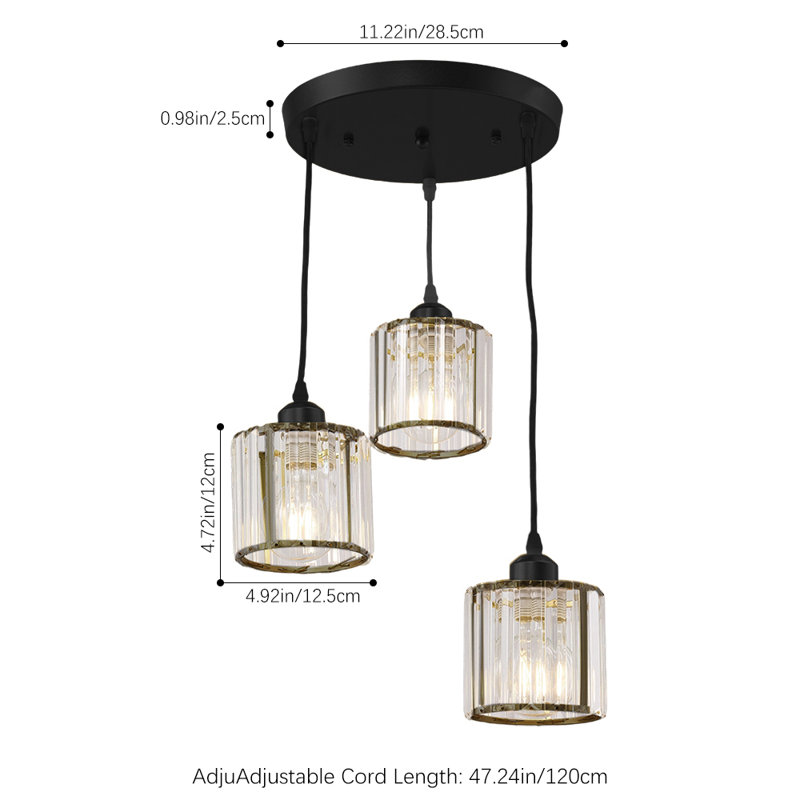 3 - Light Crystal Pendant, Matte Black, Black