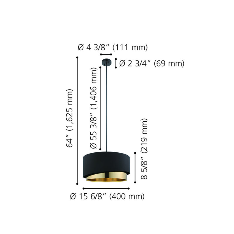 Luminaire suspendu cylindrique à 1 lumière