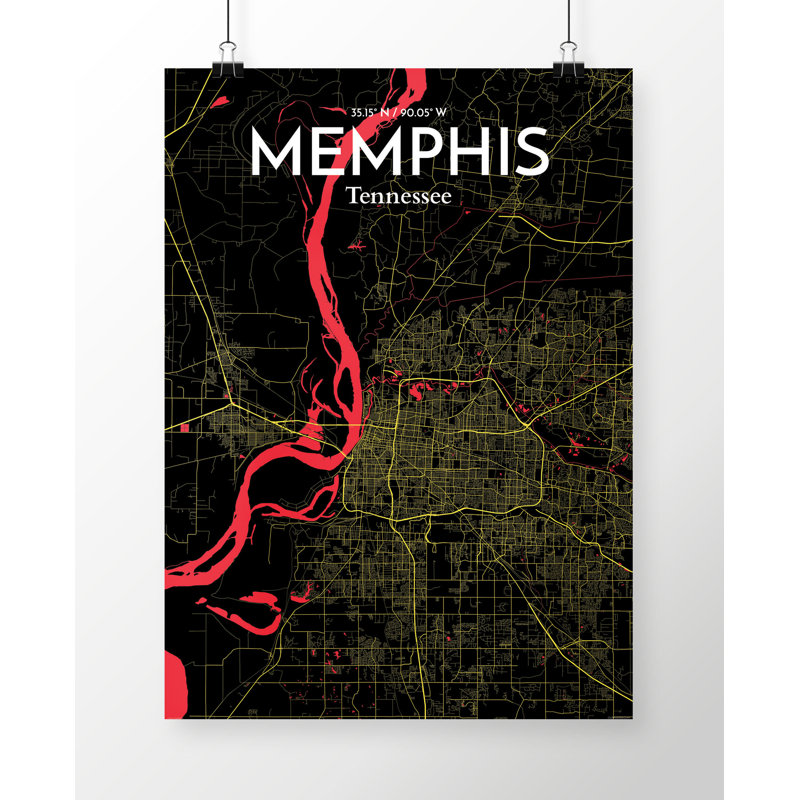 Memphis City Map - Unframed Graphic Art Print on Paper, 50.8cm H x 40.6cm W x 0.13cm D, Black