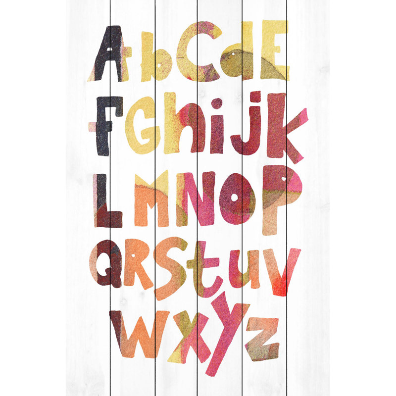 'Multi-Colour Alphabet' Print On White Wood, 60'' H x 40'' W  x 1.5'' D