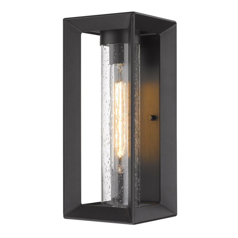 Averee Steel Wall Light, Seeded Glass, Black