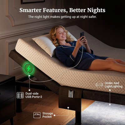 T600 Adjustable Bed Frame with Remote & Massage - Syncable Electric Beds Bases, Zero Gravity, Dual Side USB, Nightlight, Quiet Motor, 5 Min Easy Assembly