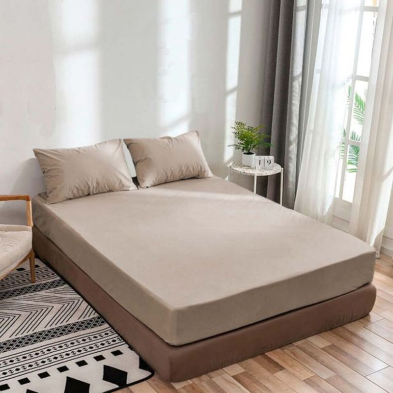 400TC Sateen Solid Cotton Fitted Sheet Fits Upto 12" Deep Pocket, Queen Fitted Sheet, Taupe