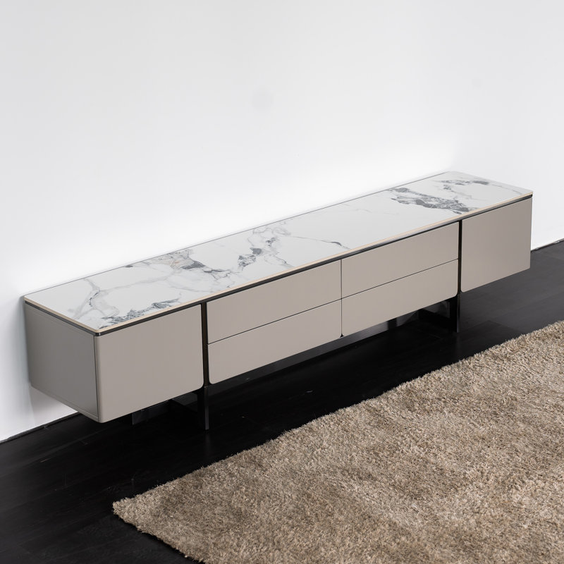 Modern Porcelain Top TV Stand with 4 Drawers and 2 Storage Cabinets