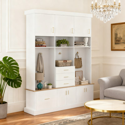 5-in-1 Modern Hall Tree with Bench & Coat Rack – 6 Drawers, 3 Cabinets, 3-Tier Storage for Entryway/Hallway/Living Room/Mudroom