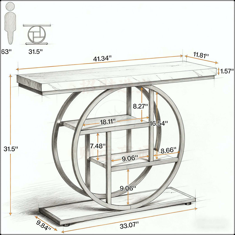 41.3 Inch Console Table with Circular Base, Narrow Wood Accent Table for Entryway, Hallway, and Living Room, White