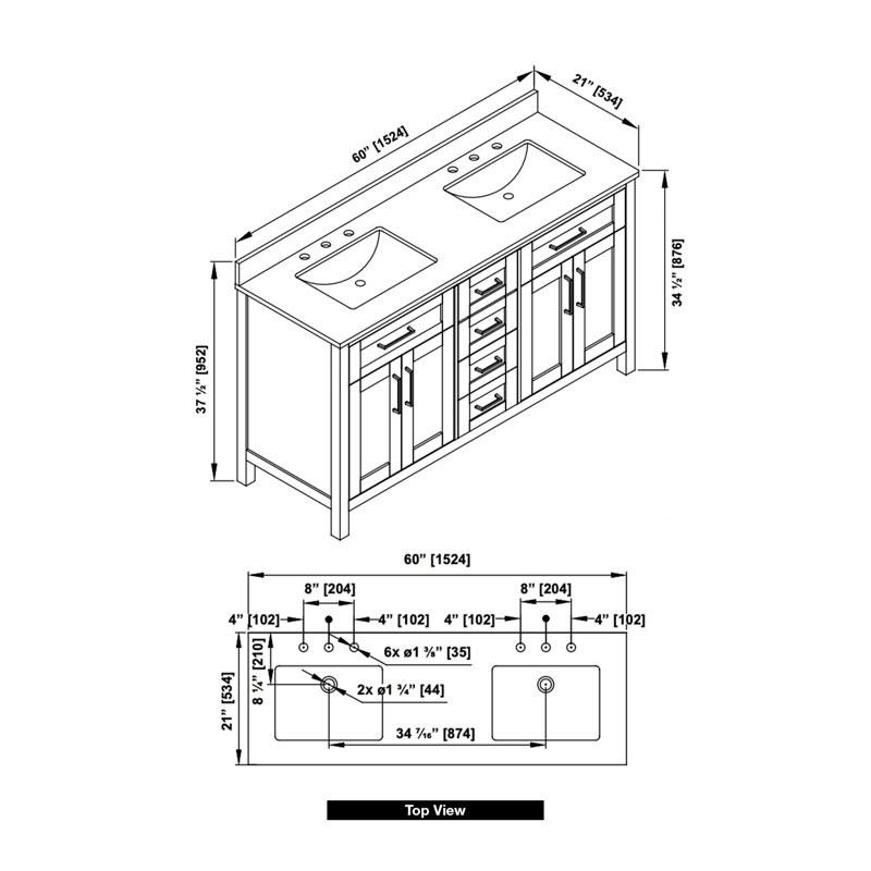 Ensemble de meuble-lavabo double 60 po Tahoe, Latte amande