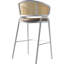 Tabouret de bar en cuir Daishun avec base en acier inoxydable thermolaqué blanc et dossier en osier incurvé-179139426-196402451