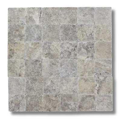 4 x 4 ARGENT TRAVERTINE TUMBLED