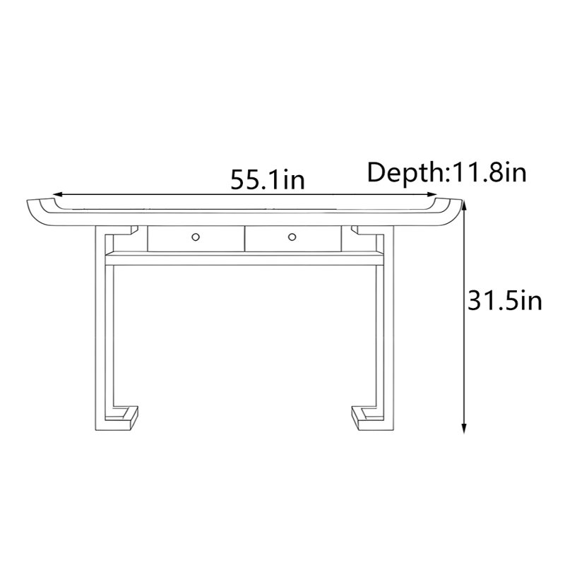 Nouvelle console de style chinois, H 31,5 po x l 55,1 po x P 11,8 po, Brun rétro
