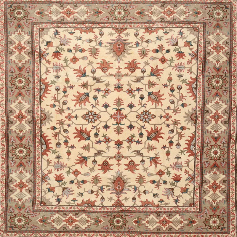 Tapis beige/gris/brun traditionnel Saidi, Carré 6 pi