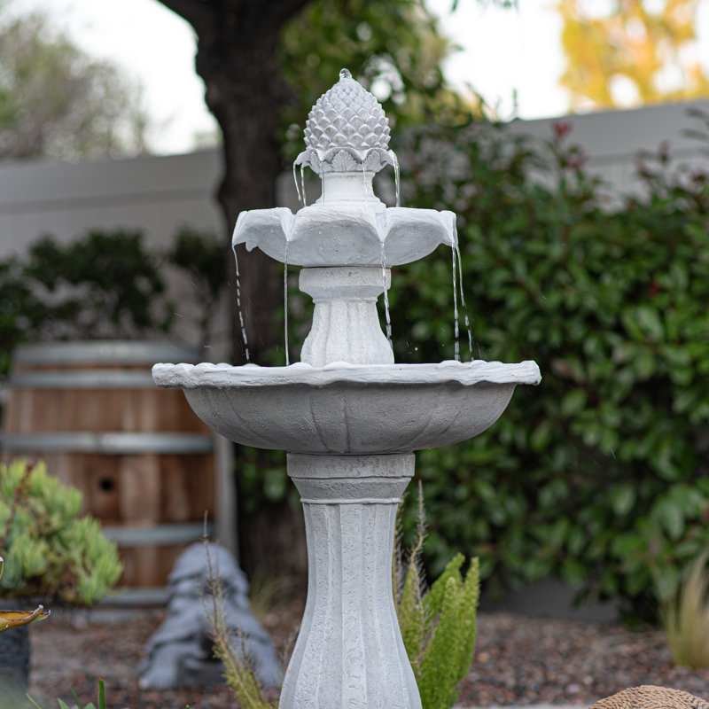 Fontaine de jardin à énergie solaire à deux niveaux de 3,7 pi avec pompe d'arrêt automatique - blanc, Blanc