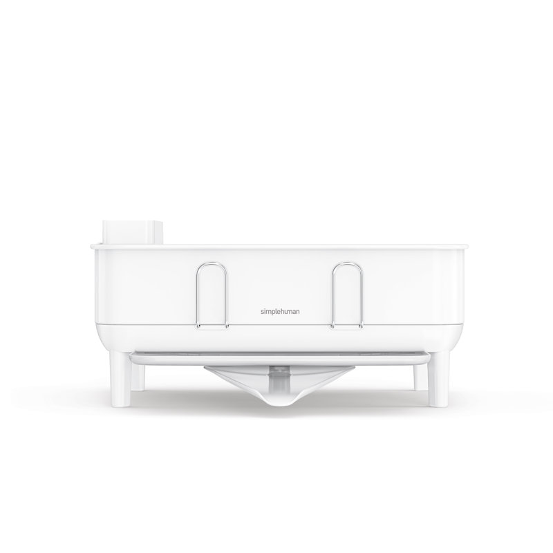 simplehuman Compact Kitchen Dish Drying Rack with Swivel Spout, Fingerprint-Proof Stainless Steel Frame, White Steel/White