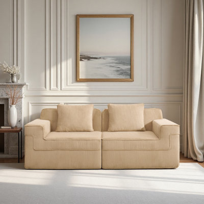 Modular 2 Seat Loveseat Boneless Sofa, Cloud Sectional Couch With Deep Seat, Modern Modular 2-seat Sofa Couch With Throw Pillows Corduroy Fabric