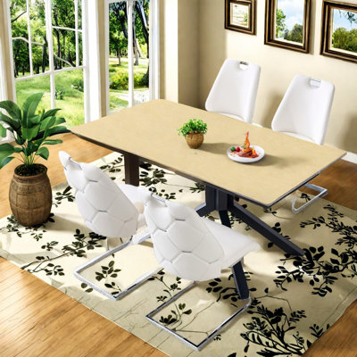 Modern Extendable Dining Table Set, Mdf & Metal, Industrial Style, Perfect For Home Entertaining