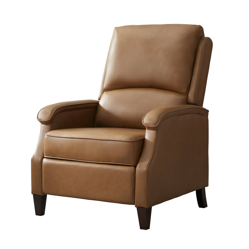 Upholstered Faux Leather Push-Back Manual Recliner, Yellow Brown Faux Leather