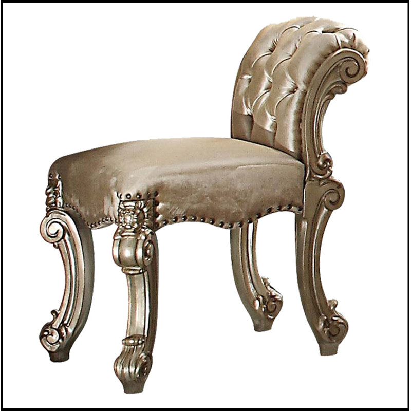 Tabouret de coiffeuse en os et patine dorée avec garniture cloutée