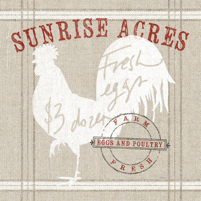 Farm Linen Rooster by Sue Schlabach - Wrapped Canvas Print