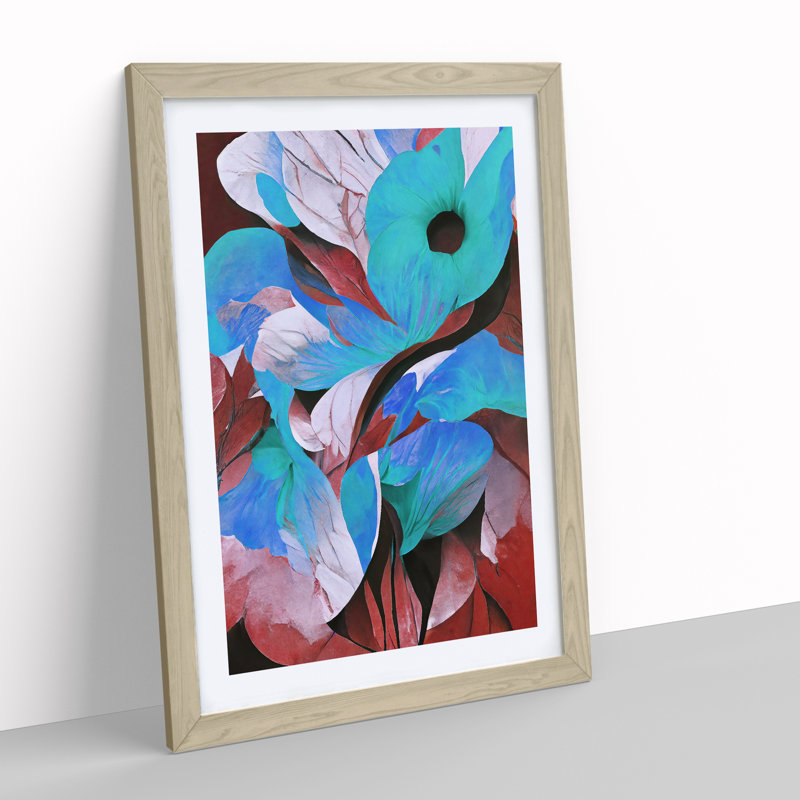 Flowing Abstract Floral No.4 - Single Picture Frame Painting, 64cm H x 46cm W x 2cm D, Oak