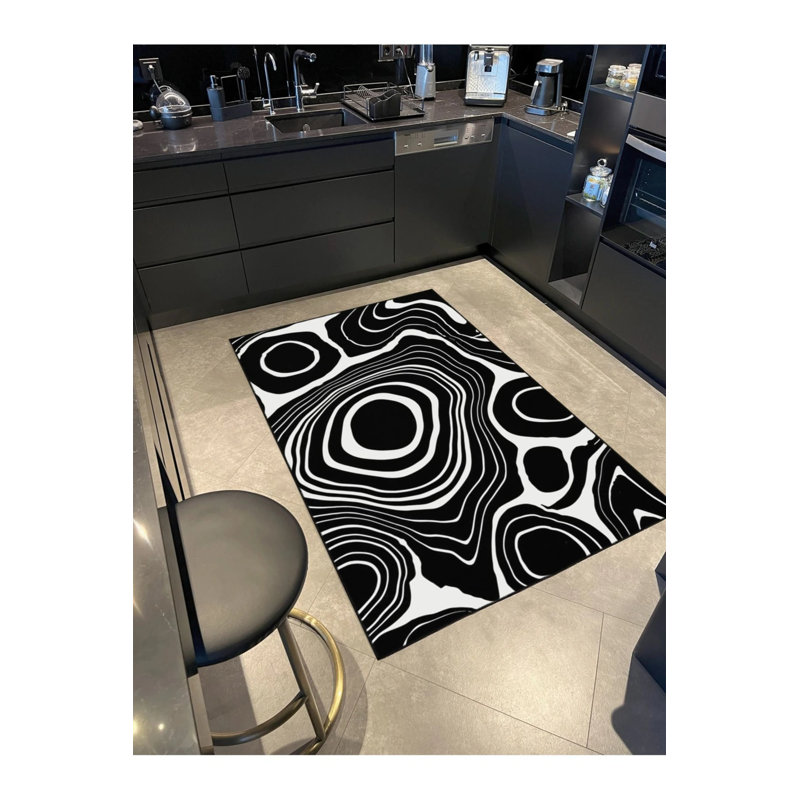 Tapis décoratif moderne noir à motif infini et tapis lavable, Rectangle 2 pi 4 po x 4 pi