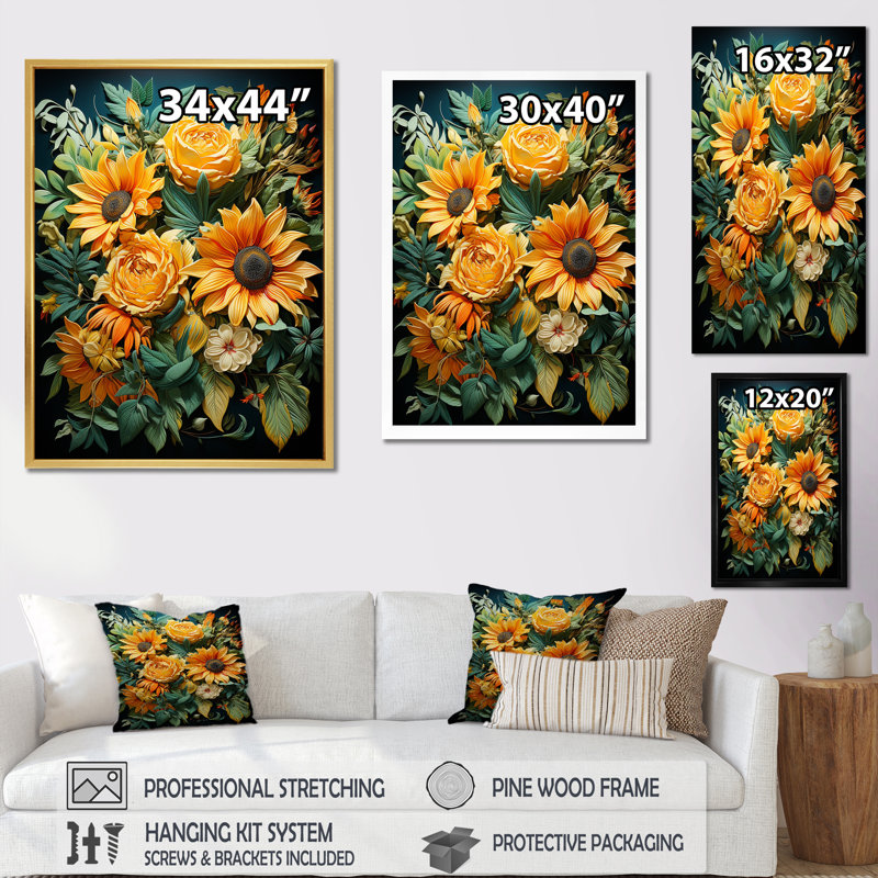Beauté réaliste des tournesols sur toile, Toile tendue, H 44 po x l 34 po