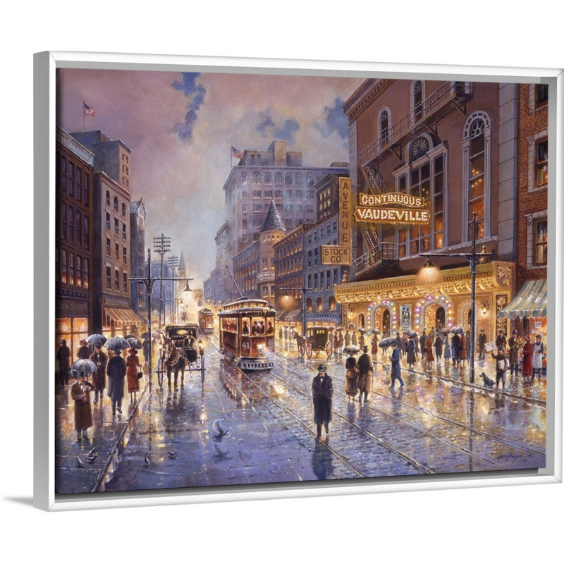 « continuous vaudeville » par jess hager, peinture sur toile, H 16 po x l 20 po x P 1,75 po, Cadre blanc