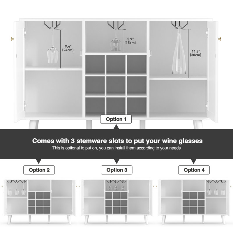 47.2'' Wine Bar Cabinet with Wine Rack, White