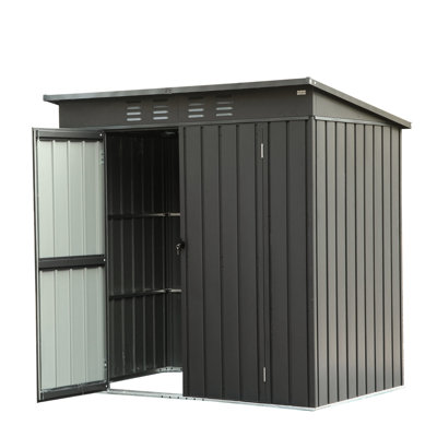 Black Metal Outdoor Storage With Theft- Door - 6X4ft Shed Sloping Roof & Air Circulation