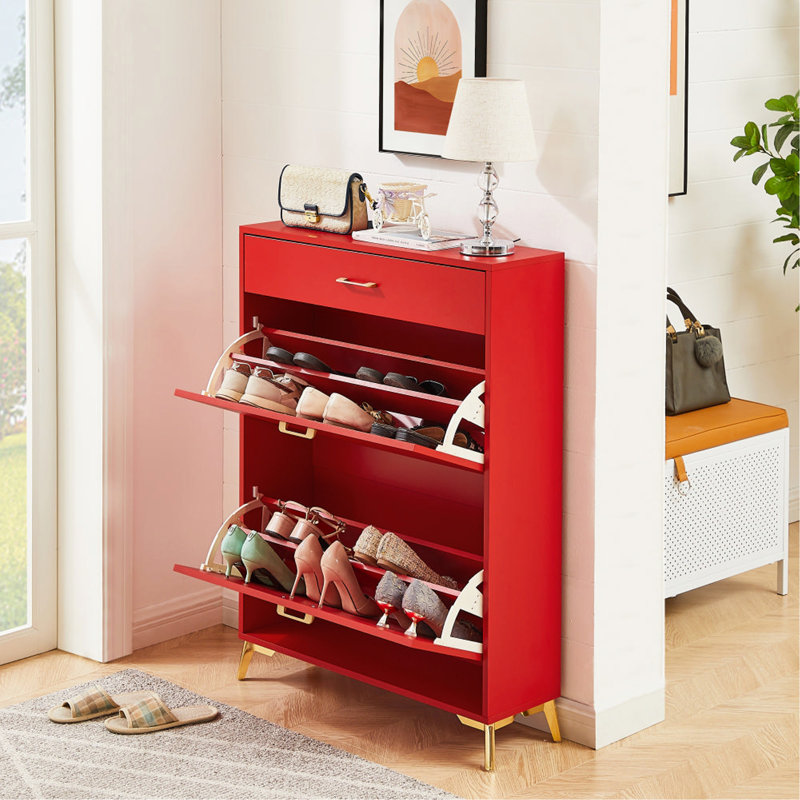Armoire à chaussures Marthalee, Rouge / doré